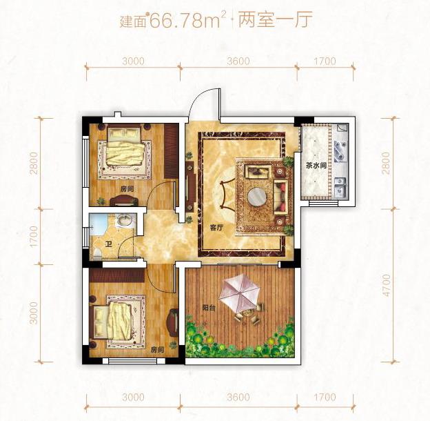 建面约66㎡ 丨 两室一厅